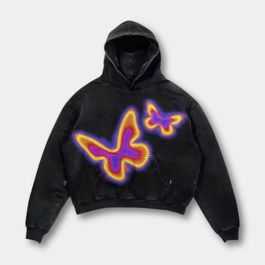 Butterfly Glow Hoodie – Schwarz & Neon